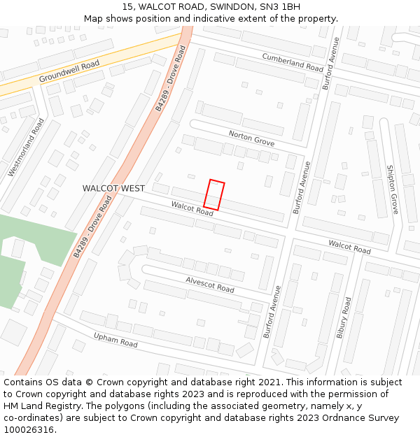 15, WALCOT ROAD, SWINDON, SN3 1BH: Location map and indicative extent of plot