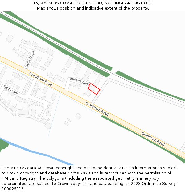 15, WALKERS CLOSE, BOTTESFORD, NOTTINGHAM, NG13 0FF: Location map and indicative extent of plot