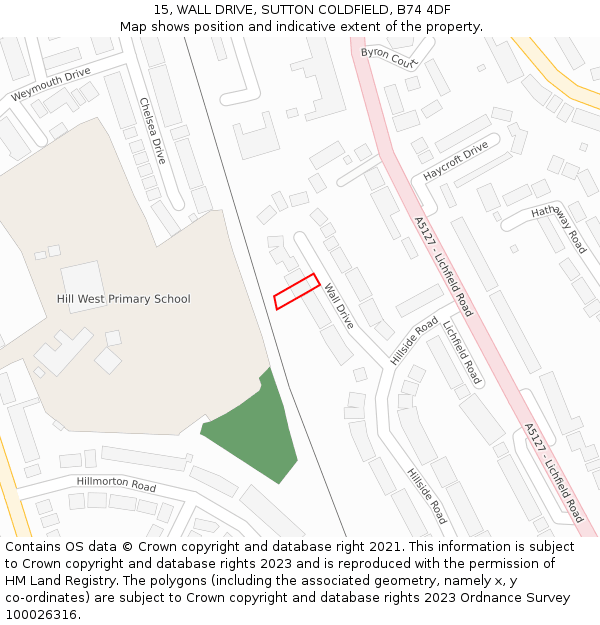 15, WALL DRIVE, SUTTON COLDFIELD, B74 4DF: Location map and indicative extent of plot