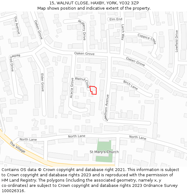 15, WALNUT CLOSE, HAXBY, YORK, YO32 3ZP: Location map and indicative extent of plot