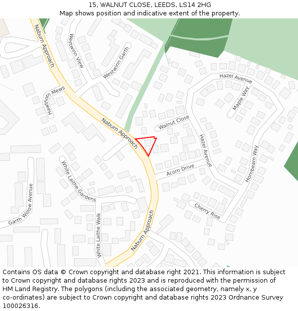 15, WALNUT CLOSE, LEEDS, LS14 2HG: Location map and indicative extent of plot