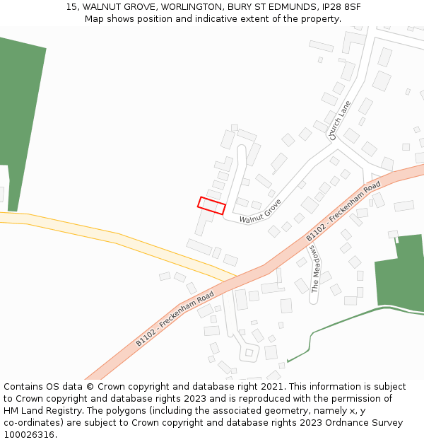 15, WALNUT GROVE, WORLINGTON, BURY ST EDMUNDS, IP28 8SF: Location map and indicative extent of plot