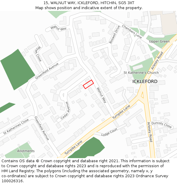 15, WALNUT WAY, ICKLEFORD, HITCHIN, SG5 3XT: Location map and indicative extent of plot