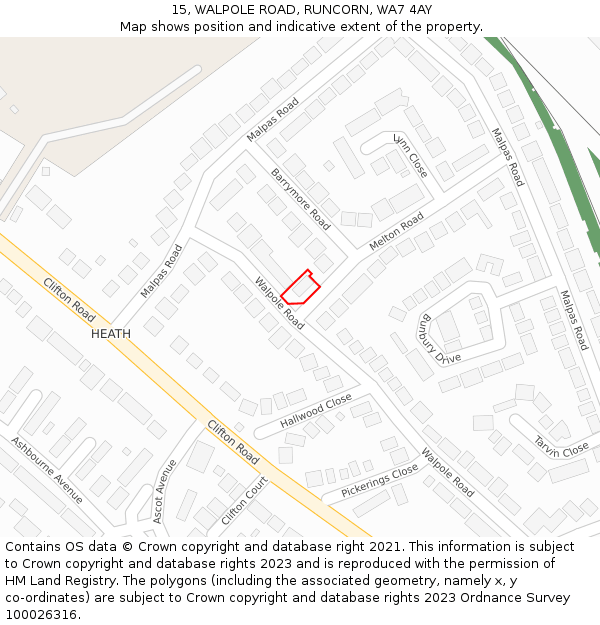 15, WALPOLE ROAD, RUNCORN, WA7 4AY: Location map and indicative extent of plot