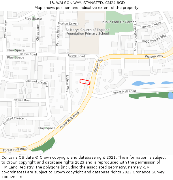 15, WALSON WAY, STANSTED, CM24 8GD: Location map and indicative extent of plot