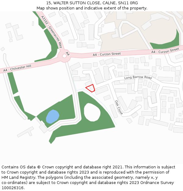 15, WALTER SUTTON CLOSE, CALNE, SN11 0RG: Location map and indicative extent of plot