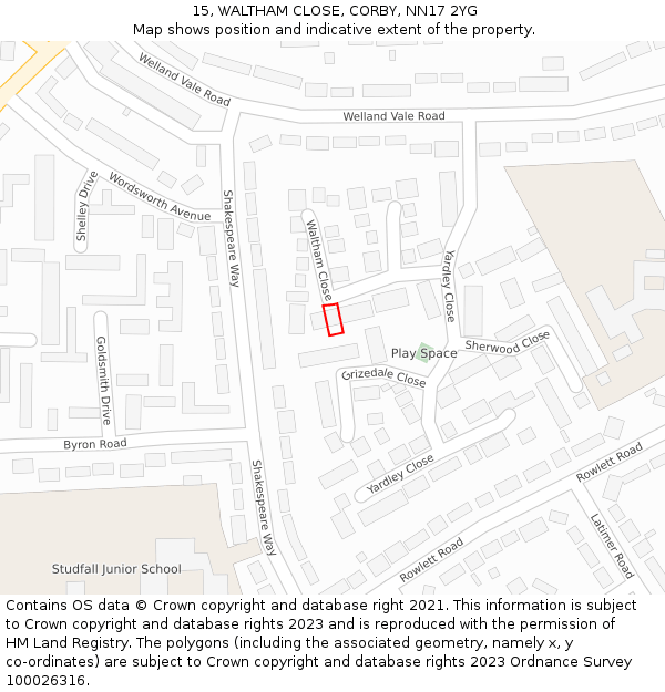 15, WALTHAM CLOSE, CORBY, NN17 2YG: Location map and indicative extent of plot