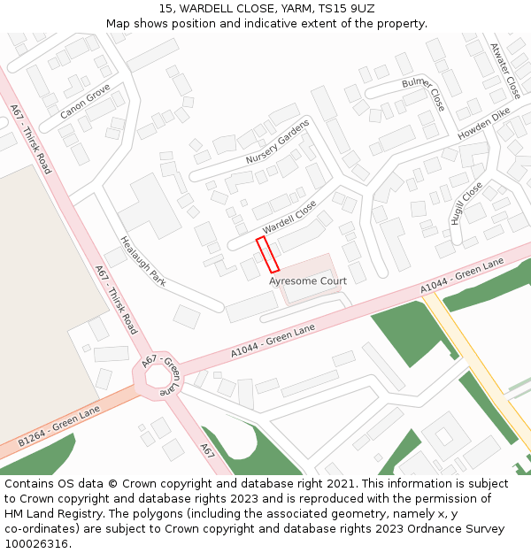 15, WARDELL CLOSE, YARM, TS15 9UZ: Location map and indicative extent of plot