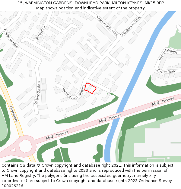 15, WARMINGTON GARDENS, DOWNHEAD PARK, MILTON KEYNES, MK15 9BP: Location map and indicative extent of plot