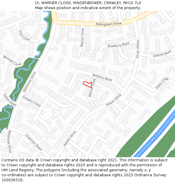 15, WARNER CLOSE, MAIDENBOWER, CRAWLEY, RH10 7LX: Location map and indicative extent of plot