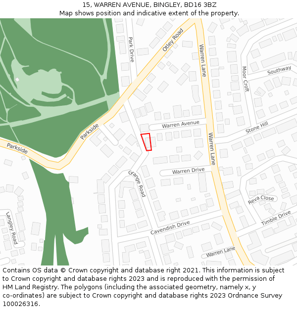 15, WARREN AVENUE, BINGLEY, BD16 3BZ: Location map and indicative extent of plot