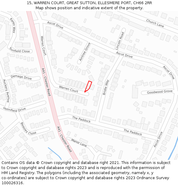 15, WARREN COURT, GREAT SUTTON, ELLESMERE PORT, CH66 2RR: Location map and indicative extent of plot