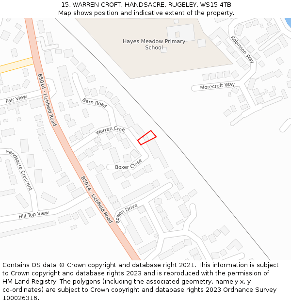 15, WARREN CROFT, HANDSACRE, RUGELEY, WS15 4TB: Location map and indicative extent of plot
