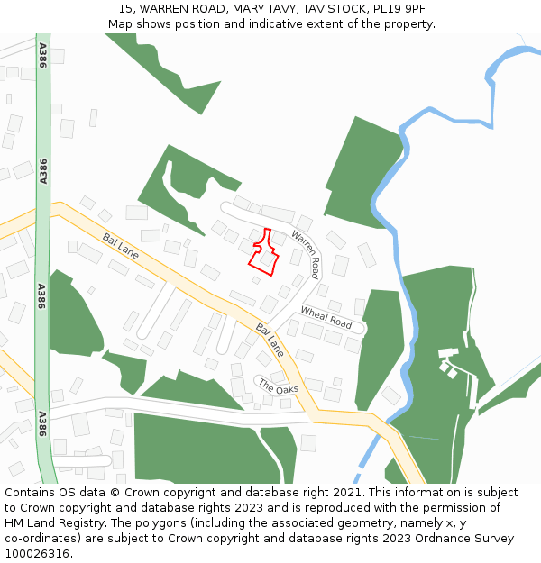 15, WARREN ROAD, MARY TAVY, TAVISTOCK, PL19 9PF: Location map and indicative extent of plot