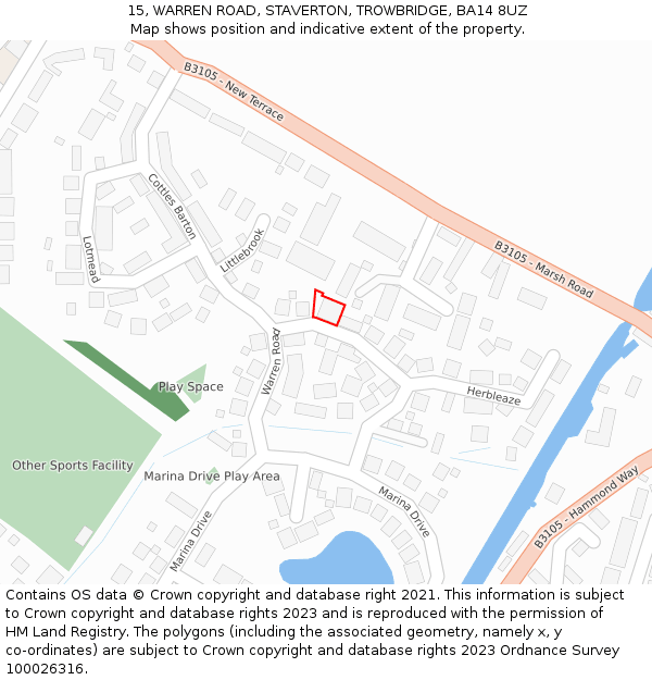 15, WARREN ROAD, STAVERTON, TROWBRIDGE, BA14 8UZ: Location map and indicative extent of plot