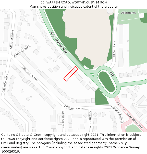 15, WARREN ROAD, WORTHING, BN14 9QH: Location map and indicative extent of plot