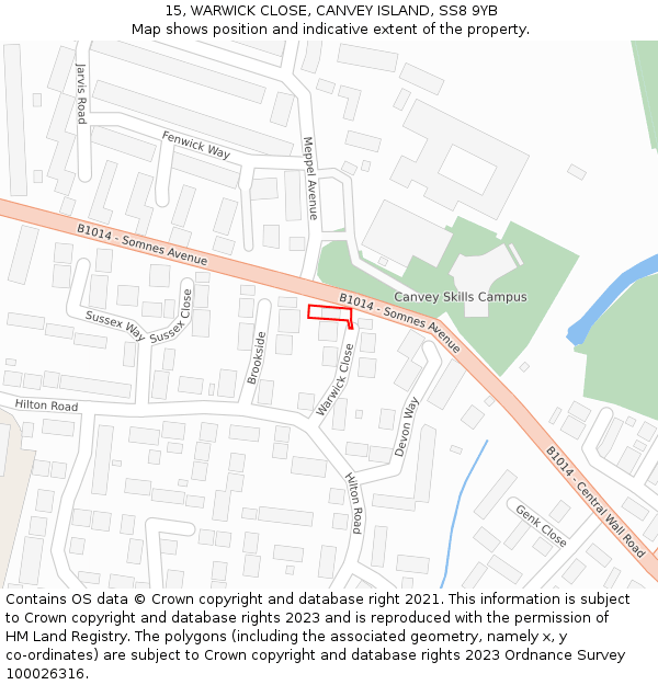 15, WARWICK CLOSE, CANVEY ISLAND, SS8 9YB: Location map and indicative extent of plot