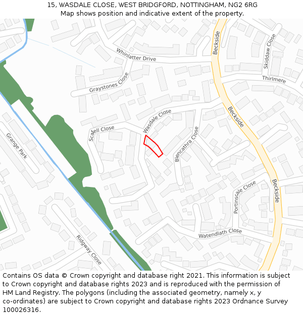 15, WASDALE CLOSE, WEST BRIDGFORD, NOTTINGHAM, NG2 6RG: Location map and indicative extent of plot