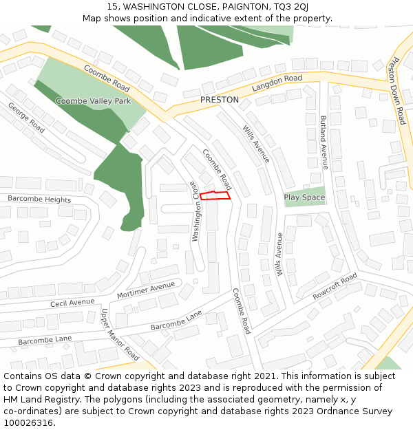 15, WASHINGTON CLOSE, PAIGNTON, TQ3 2QJ: Location map and indicative extent of plot