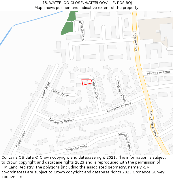 15, WATERLOO CLOSE, WATERLOOVILLE, PO8 8QJ: Location map and indicative extent of plot