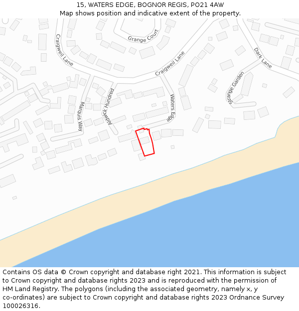 15, WATERS EDGE, BOGNOR REGIS, PO21 4AW: Location map and indicative extent of plot