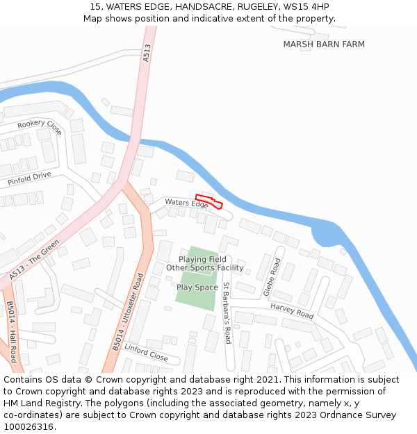 15, WATERS EDGE, HANDSACRE, RUGELEY, WS15 4HP: Location map and indicative extent of plot