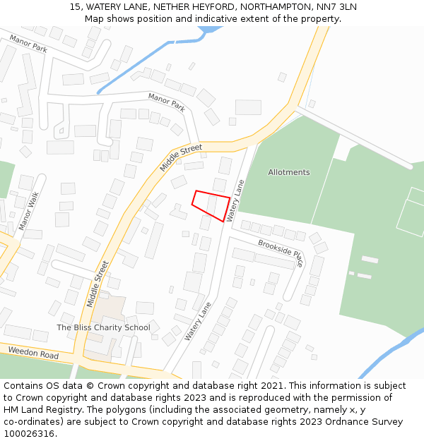 15, WATERY LANE, NETHER HEYFORD, NORTHAMPTON, NN7 3LN: Location map and indicative extent of plot