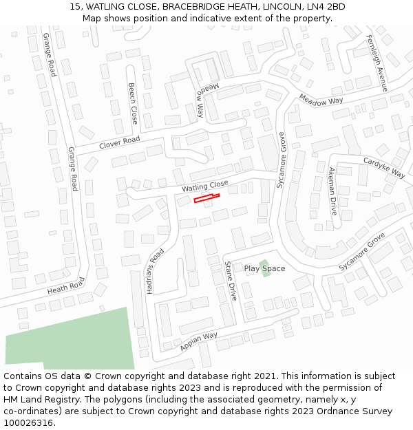 15, WATLING CLOSE, BRACEBRIDGE HEATH, LINCOLN, LN4 2BD: Location map and indicative extent of plot