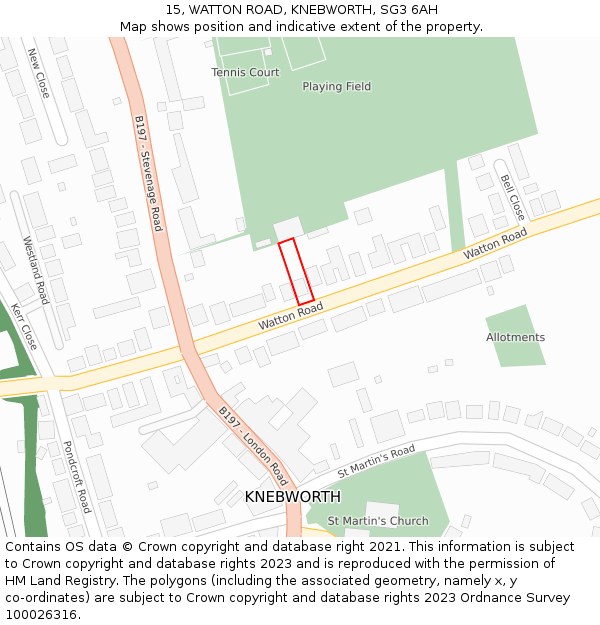 15, WATTON ROAD, KNEBWORTH, SG3 6AH: Location map and indicative extent of plot