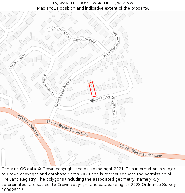 15, WAVELL GROVE, WAKEFIELD, WF2 6JW: Location map and indicative extent of plot