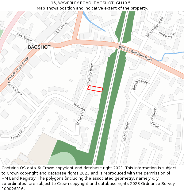 15, WAVERLEY ROAD, BAGSHOT, GU19 5JL: Location map and indicative extent of plot