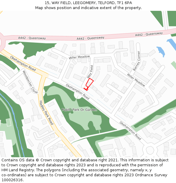 15, WAY FIELD, LEEGOMERY, TELFORD, TF1 6PA: Location map and indicative extent of plot