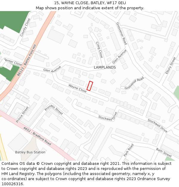 15, WAYNE CLOSE, BATLEY, WF17 0EU: Location map and indicative extent of plot