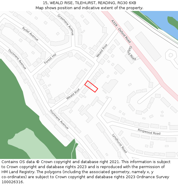 15, WEALD RISE, TILEHURST, READING, RG30 6XB: Location map and indicative extent of plot