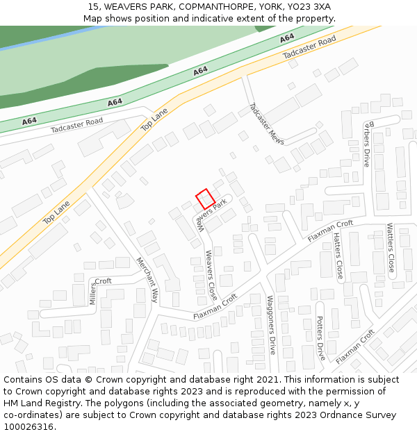 15, WEAVERS PARK, COPMANTHORPE, YORK, YO23 3XA: Location map and indicative extent of plot