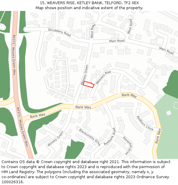 15, WEAVERS RISE, KETLEY BANK, TELFORD, TF2 0EX: Location map and indicative extent of plot