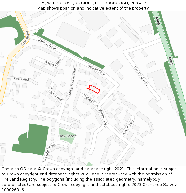 15, WEBB CLOSE, OUNDLE, PETERBOROUGH, PE8 4HS: Location map and indicative extent of plot