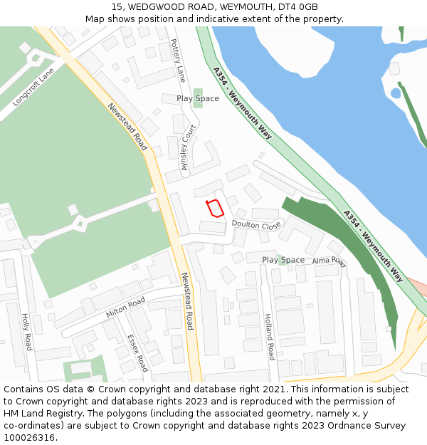 15, WEDGWOOD ROAD, WEYMOUTH, DT4 0GB: Location map and indicative extent of plot