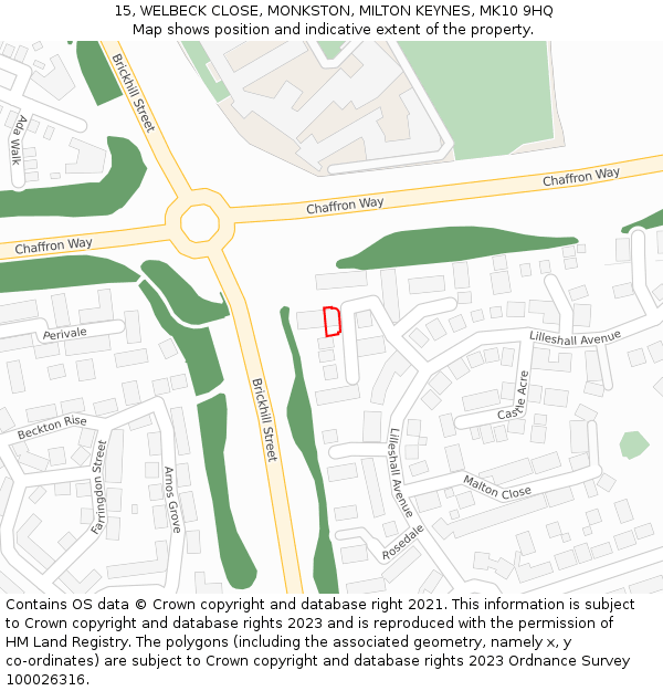 15, WELBECK CLOSE, MONKSTON, MILTON KEYNES, MK10 9HQ: Location map and indicative extent of plot