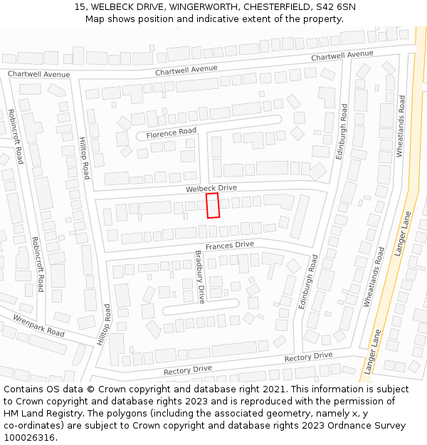 15, WELBECK DRIVE, WINGERWORTH, CHESTERFIELD, S42 6SN: Location map and indicative extent of plot