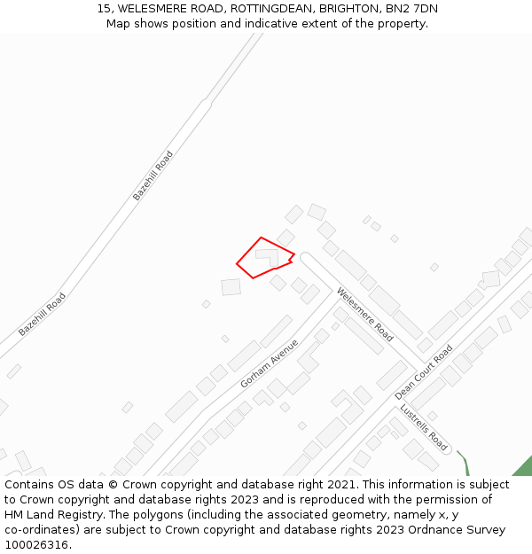 15, WELESMERE ROAD, ROTTINGDEAN, BRIGHTON, BN2 7DN: Location map and indicative extent of plot