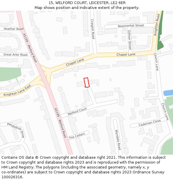 15, WELFORD COURT, LEICESTER, LE2 6ER: Location map and indicative extent of plot