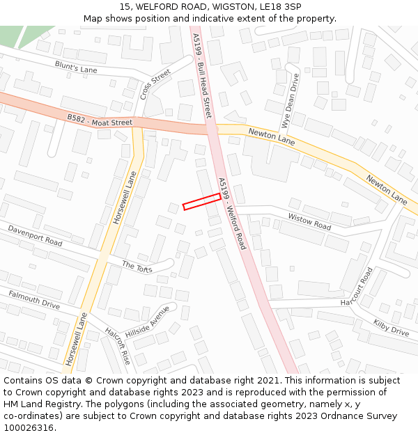 15, WELFORD ROAD, WIGSTON, LE18 3SP: Location map and indicative extent of plot