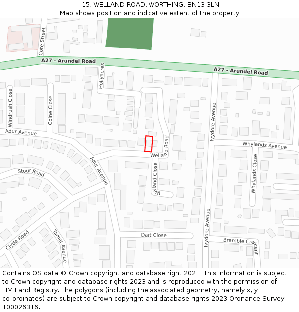 15, WELLAND ROAD, WORTHING, BN13 3LN: Location map and indicative extent of plot