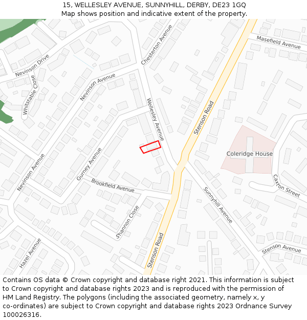 15, WELLESLEY AVENUE, SUNNYHILL, DERBY, DE23 1GQ: Location map and indicative extent of plot