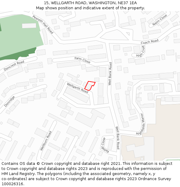 15, WELLGARTH ROAD, WASHINGTON, NE37 1EA: Location map and indicative extent of plot