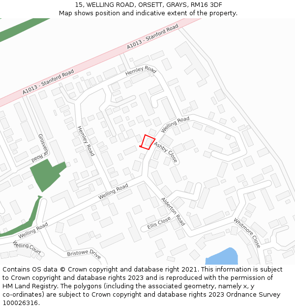 15, WELLING ROAD, ORSETT, GRAYS, RM16 3DF: Location map and indicative extent of plot