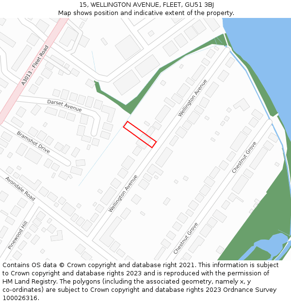 15, WELLINGTON AVENUE, FLEET, GU51 3BJ: Location map and indicative extent of plot