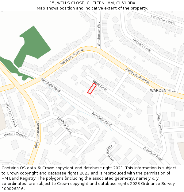 15, WELLS CLOSE, CHELTENHAM, GL51 3BX: Location map and indicative extent of plot