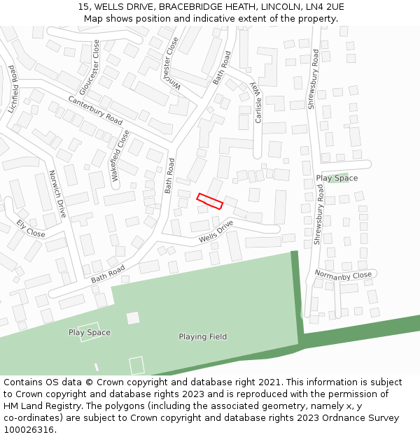 15, WELLS DRIVE, BRACEBRIDGE HEATH, LINCOLN, LN4 2UE: Location map and indicative extent of plot